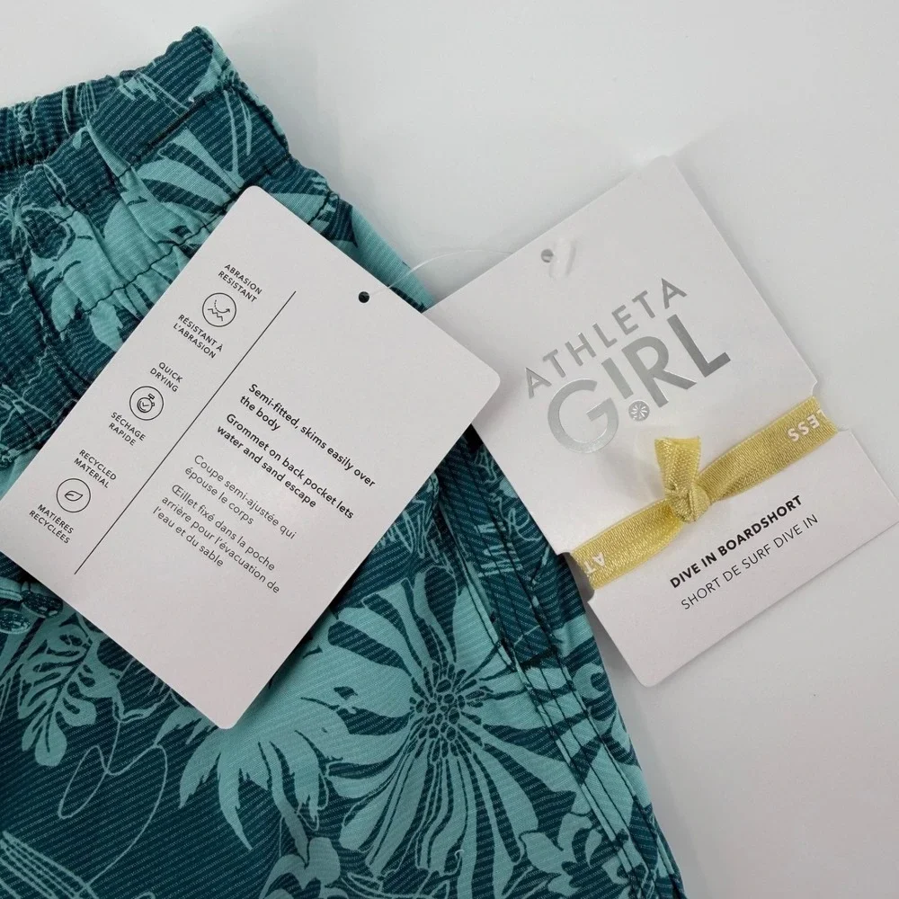 Athleta Girl Dive In Boardshort Floral Print Swim Shorts Teal XS/6 NWT UPF